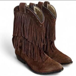 Shyanne Leather Cowgirl Boots Double Fringe Girls Youth
